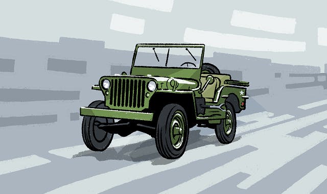 A green Willys Military Jeep