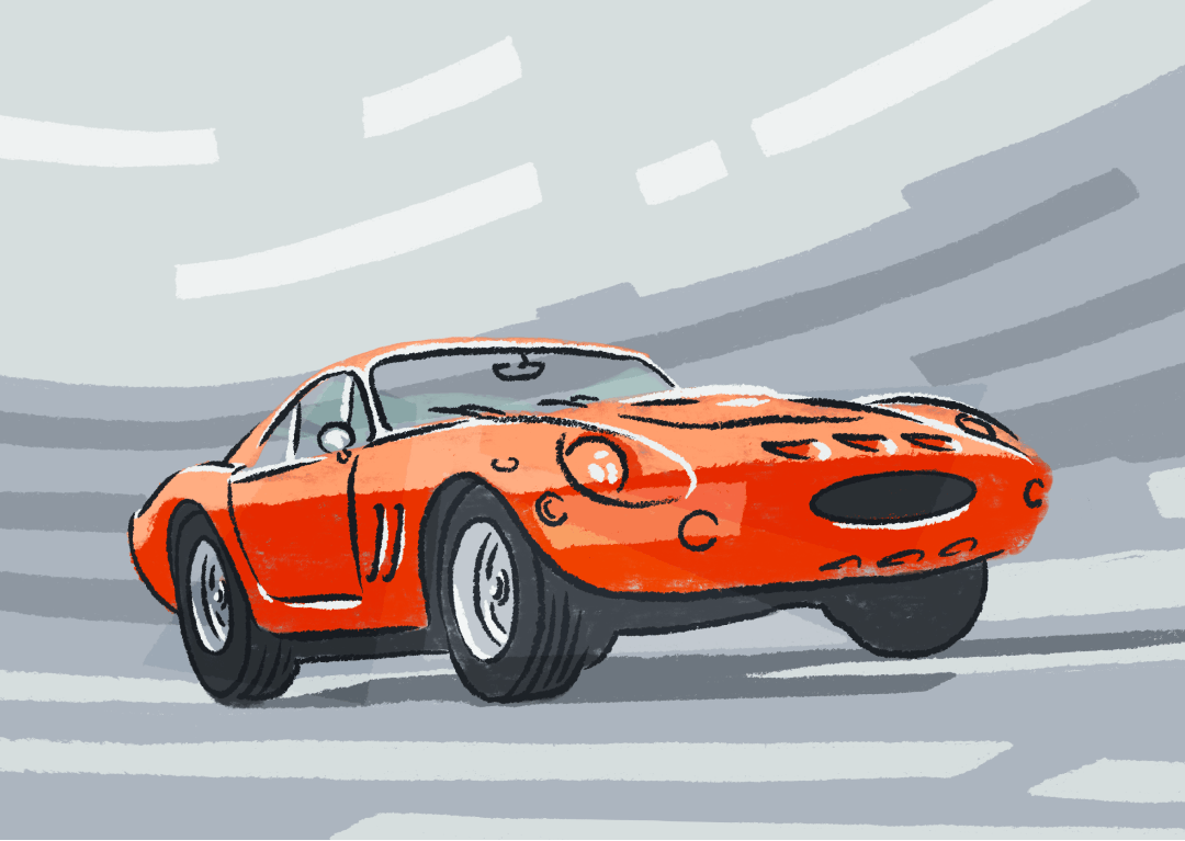 Illustration of a red 2 door sporty classic car