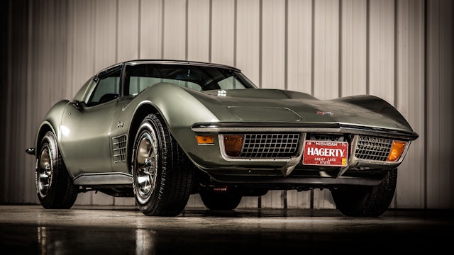A classic Corvette in a showroom