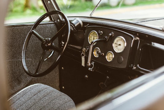 steering wheel and dashboard of classic car